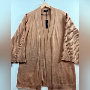 Tahari Camel Open Front Cardigan NWT Textured Knit Size Medium Classic Neutral